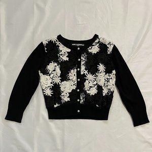 Karl Lagerfeld Paris Black & White Faux Lace Cardigan Sweater – Size XS